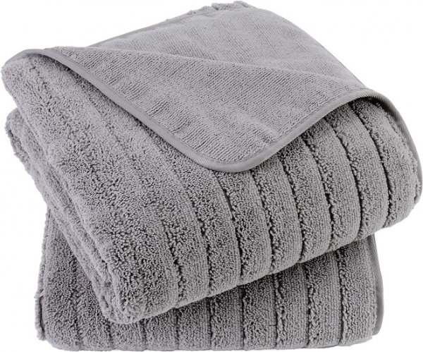 Microfiber Oversize Quick Dry Lint Free Bath Towel, 60 x 30 in, Set of 2 (Gray, Ribbed Design)